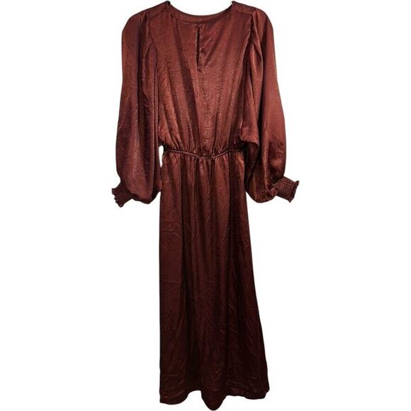 Umgee Long Maxi Satin Dress Womens S Burgundy Whimsigoth Ethereal Fairy Grunge - Picture 2 of 12